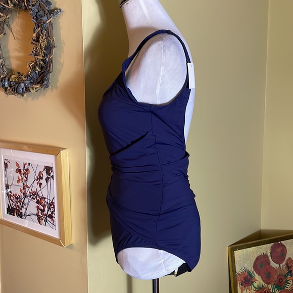 DKNY Size 14  Elegant Classic Swimsuit Wrap Layered Mallot ScoopNeck $89 NEW - Picture 4 of 15